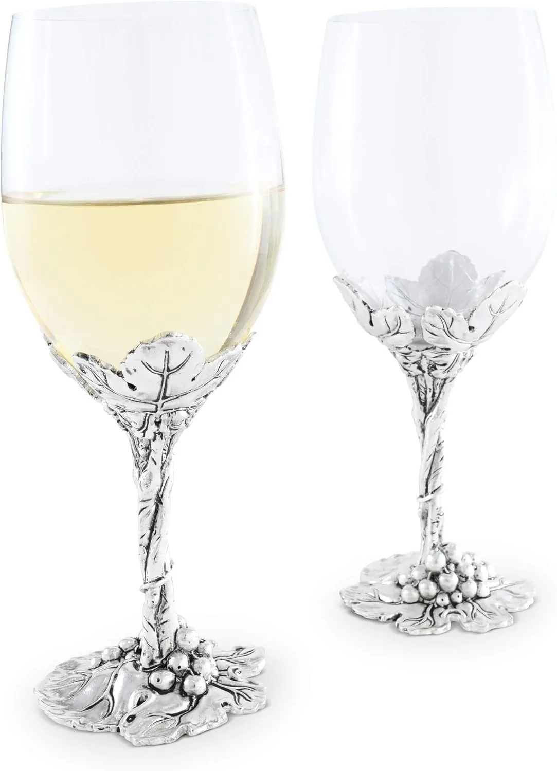 Arthur Court Designs Aluminum Grape Pattern Base Wine Glasses 8.25 inch Tall 16 ounces