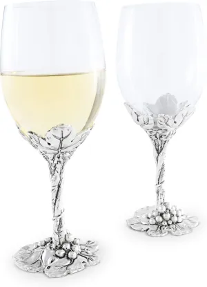 Arthur Court Designs Aluminum Grape Pattern Base Wine Glasses 8.25 inch Tall 16 ounces