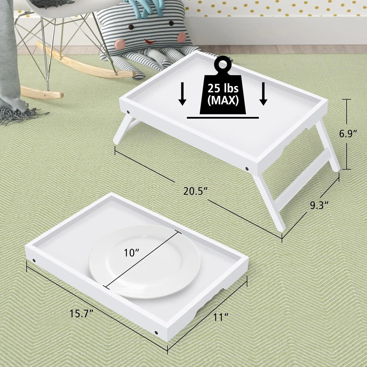 Artmeer Bed Tray Table with Folding Legs,Bamboo Breakfast in Bed for TV Table, Laptop Computer Tray,Eating,Snack Tray (White)