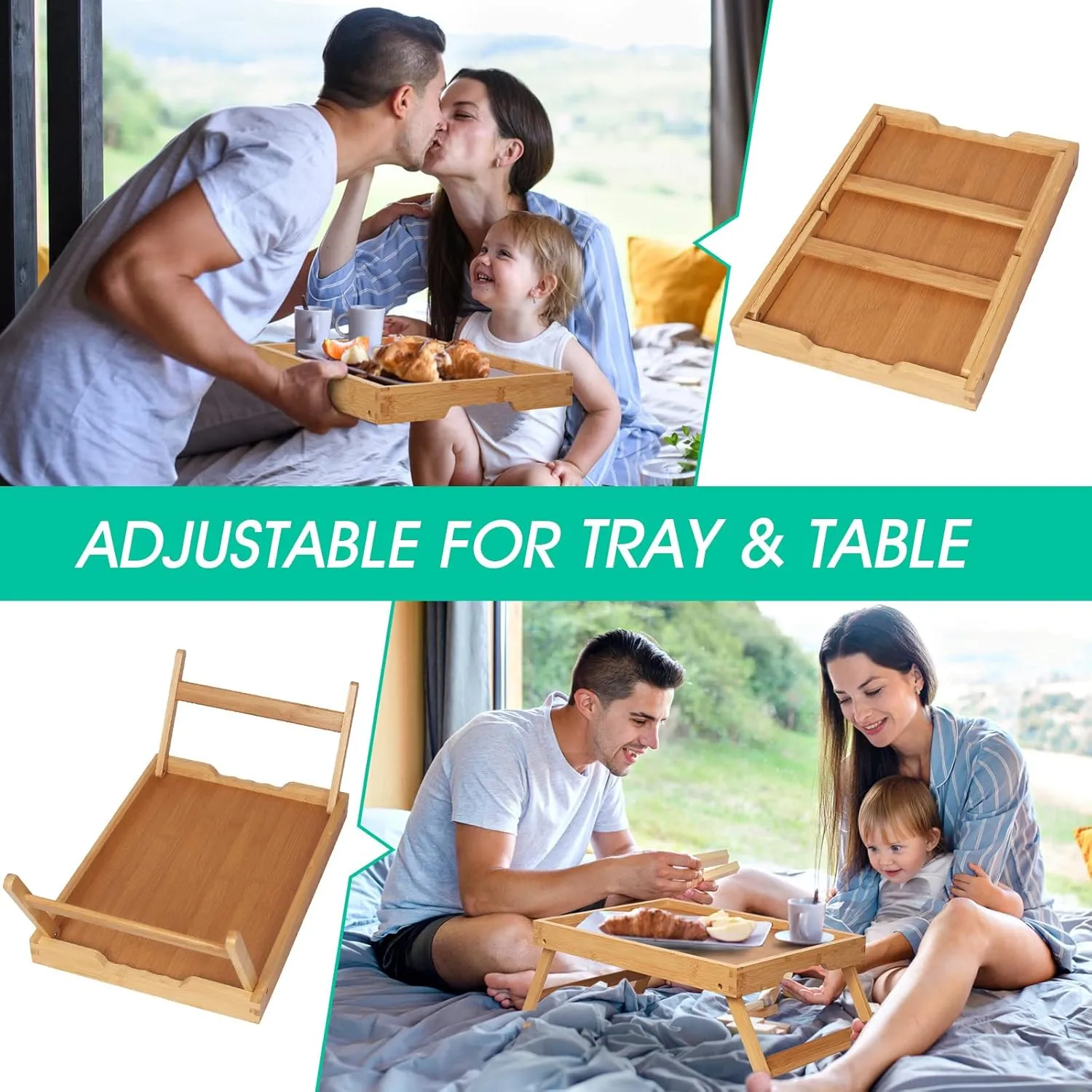 Artmeer Bed Tray Table with Folding Legs,Bamboo Breakfast in Bed for TV Table, Laptop Computer Tray,Eating,Snack Tray(Bamboo) Large Size