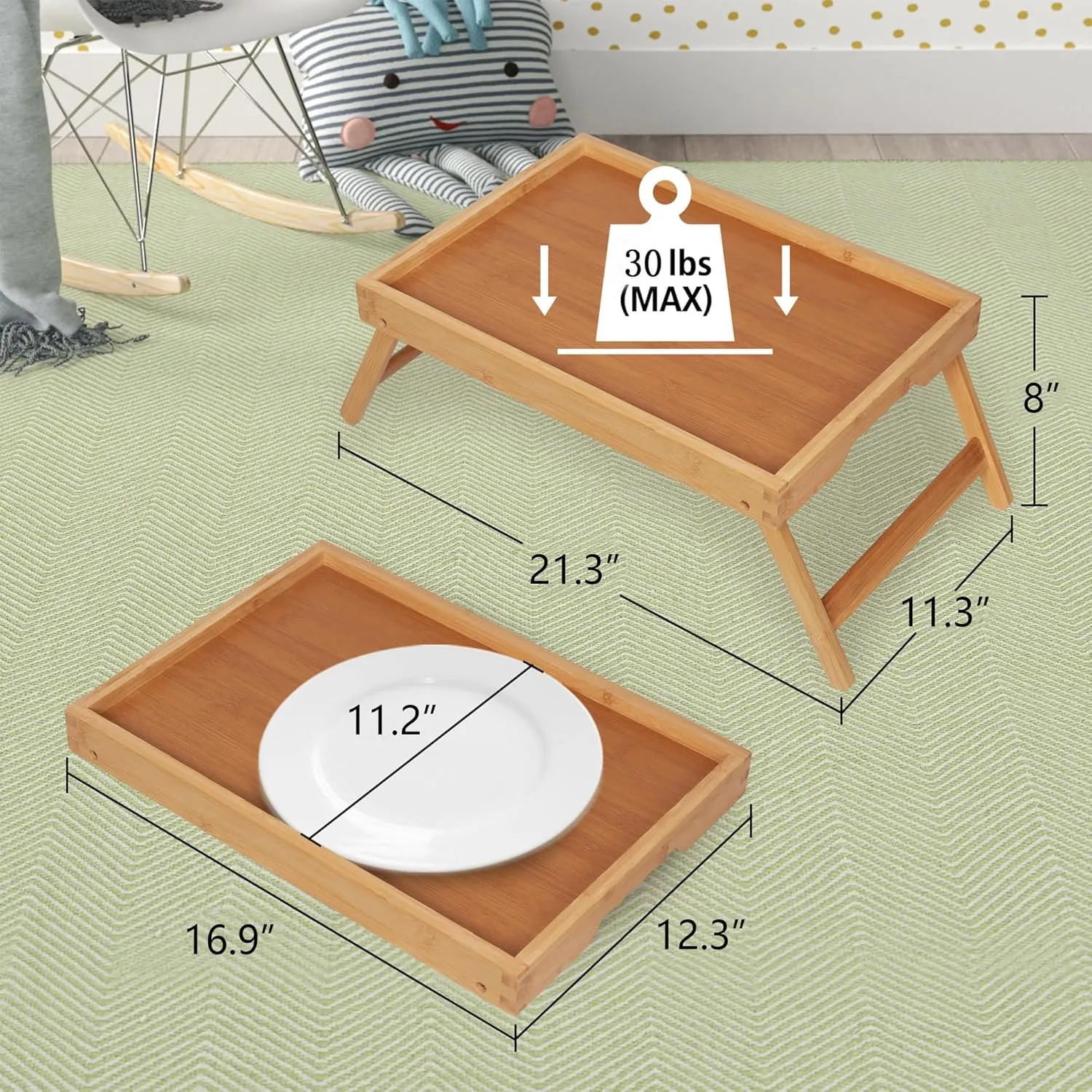 Artmeer Bed Tray Table with Folding Legs,Bamboo Breakfast in Bed for TV Table, Laptop Computer Tray,Eating,Snack Tray(Bamboo) Large Size