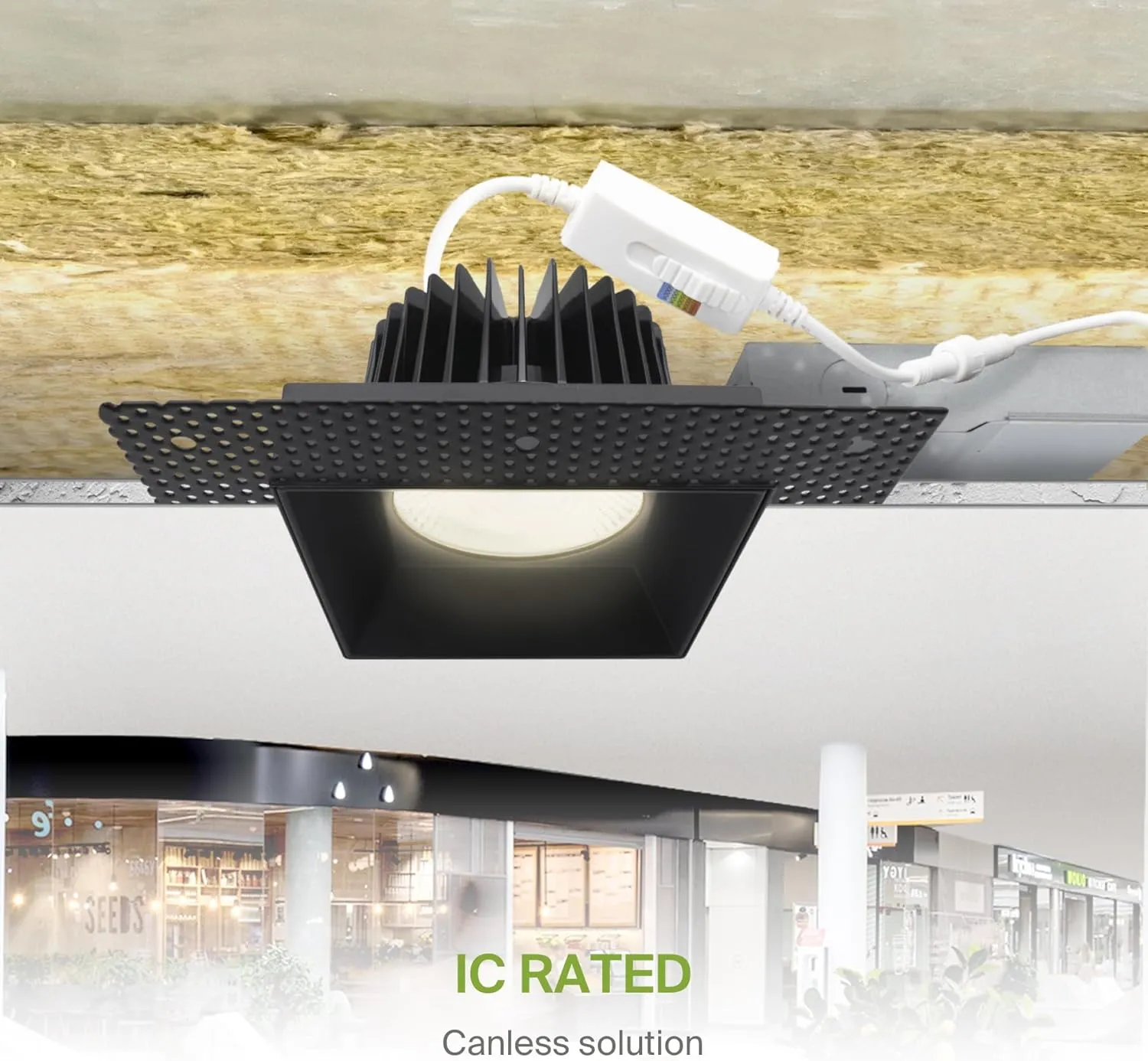 ASD Trimless LED Recessed Lighting 6 Inch, 24W 120V Square Commercial Downlight, Canless Dimmable Lights for Ceiling with J-Box, 5 CCT 2700K-5000K, CRI 90 , IC Rated, ETL, Black, 12 Pack