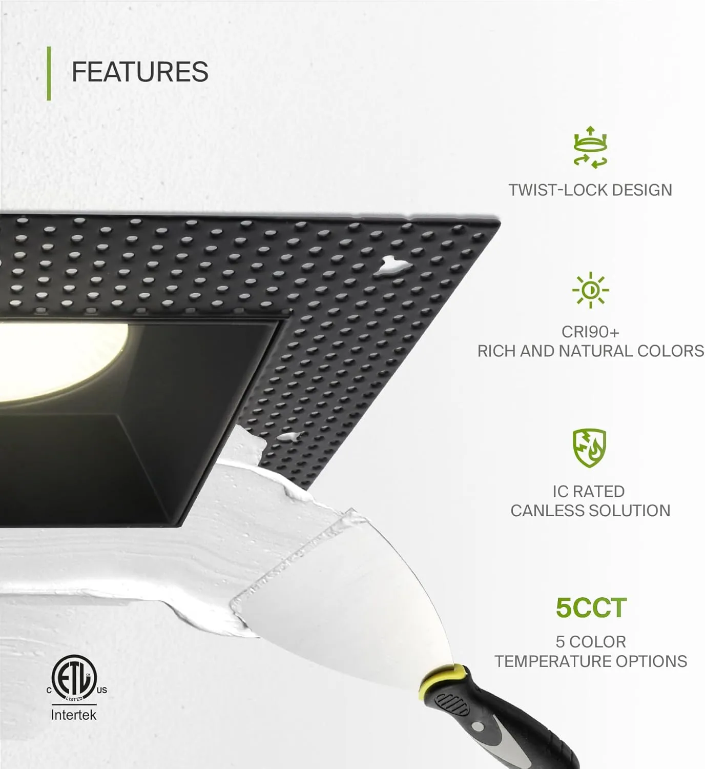 ASD Trimless LED Recessed Lighting 6 Inch, 24W 120V Square Commercial Downlight, Canless Dimmable Lights for Ceiling with J-Box, 5 CCT 2700K-5000K, CRI 90 , IC Rated, ETL, Black, 12 Pack