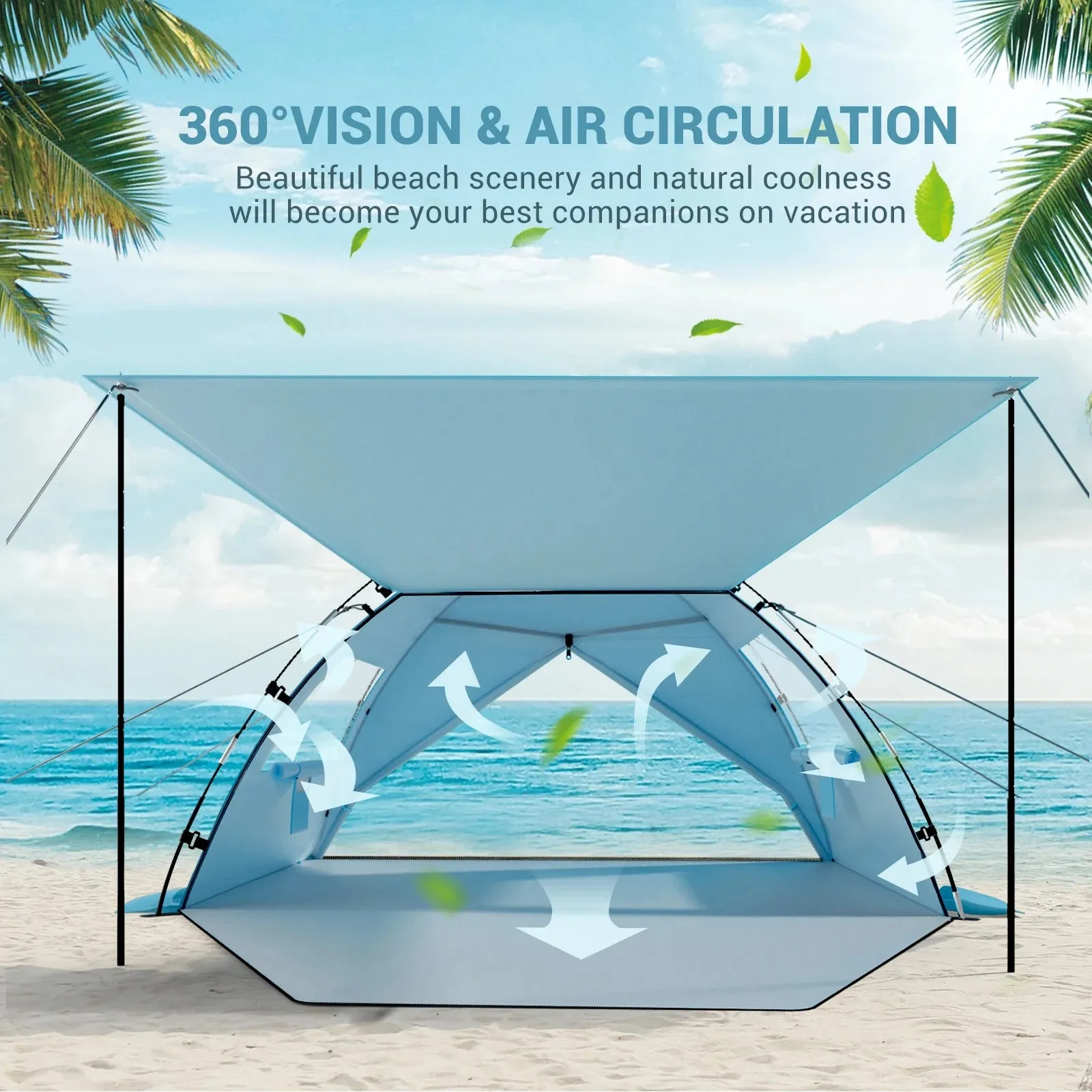 Aship Beach Tent for 4-5 Person, UPF 50  Sun Shelter with 360° Ventilation & Large Canopy, Easy Setup & Portable for Family Camping Hiking Beach Adventures