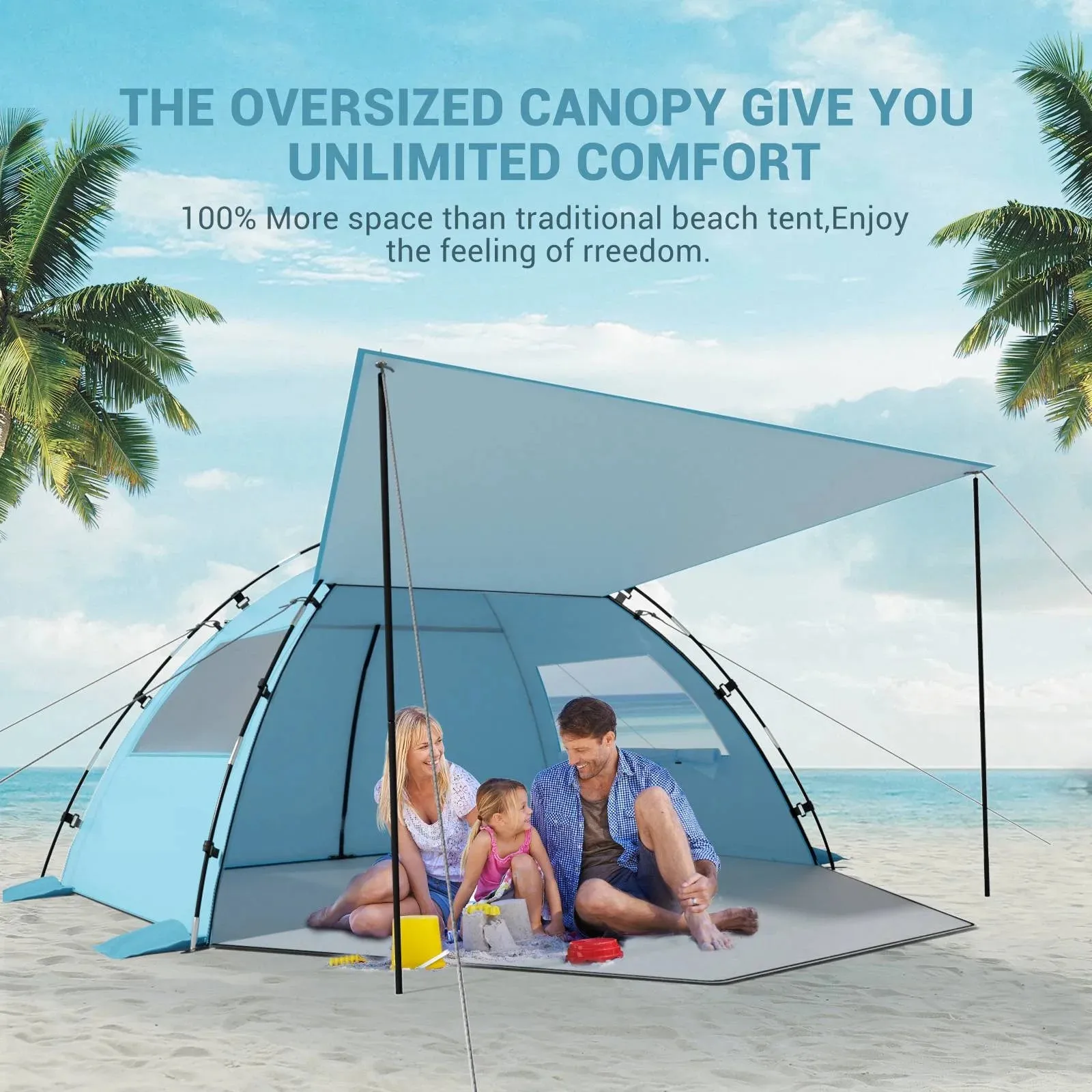 Aship Beach Tent for 4-5 Person, UPF 50  Sun Shelter with 360° Ventilation & Large Canopy, Easy Setup & Portable for Family Camping Hiking Beach Adventures