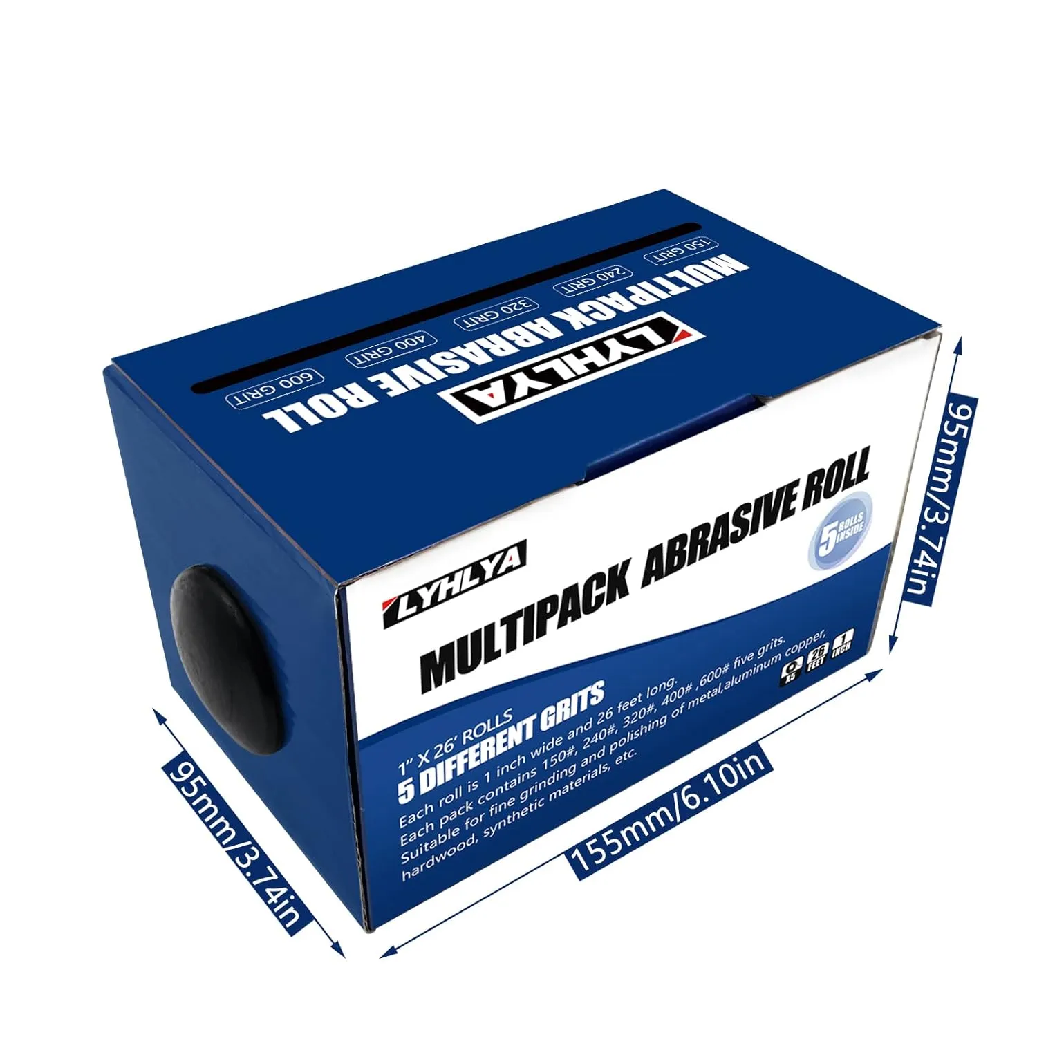 Assorted Sandpaper Rolls Emery Cloth Roll 5 Grits Abrasive Sandpaper Rolls Assorted Sand Paper with Dispenser for Woodworking Automotive Metal Polishing, 150 240 320 400 600