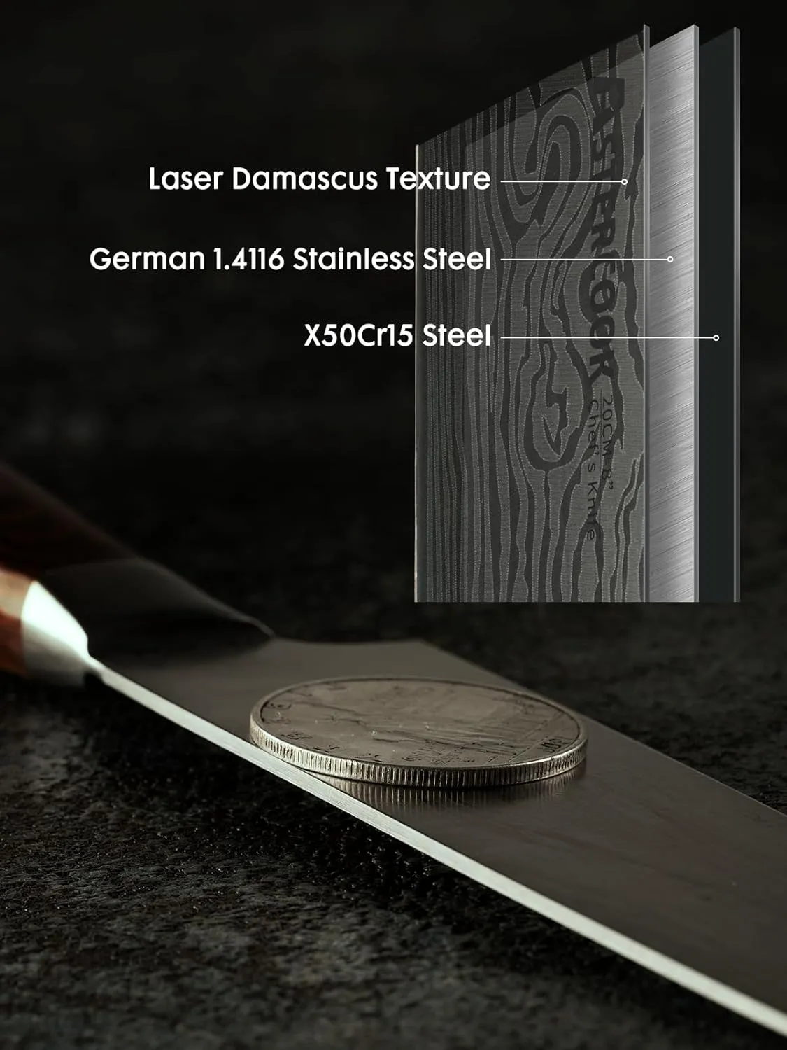 Astercook Chef Knife, 8 Inch Professional Kitchen Chef Knife, German High Carbon Stainless Steel Ultra Sharp Knife, Chefs Knives with Ergonomic Handle and Gift Box
