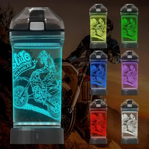 Attivolife Motorcycle Kids Watter Bottle, Light Up 3D Illusion LED Light with 7 Color Changing Light - 14 OZ BPA Free - Ideal Travel Cup Gift for School Kid Boy Child Holiday Camping Picnic