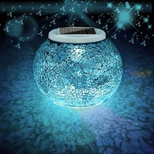 Aukora Color Changing Solar Powered Glass Ball Garden Lights, Table Lamps Waterproof Night Light for Patio, Bar, Party, Yard, Room, Wine Cabinet, Outdoor/Indoor Decorations, Ideal Gift(Crack Glass)