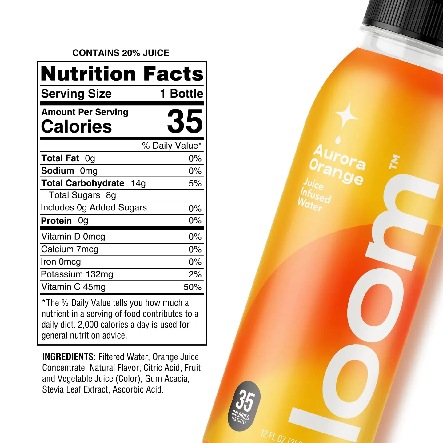 Aurora Orange Juice Drinks by Loom, Low Sugar Juice, Real Fruit, No Added Sugar, 35 Calories, Non-GMO, Vegan, Gluten Free, 12 oz bottles, 12 pack