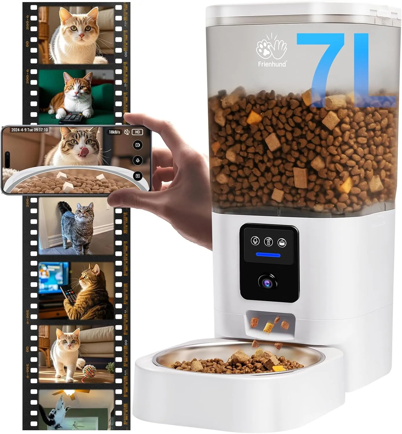 Automatic Cat Feeder with 2K Camera: 5G WiFi Automatic Dog Feeder with Night Vision, Auto Cat Food Dispenser with 7L Large Pet Food Storage Container for Multiple Pet,Detachable for Easy Clean -29 Cup
