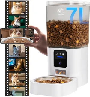 Automatic Cat Feeder with 2K Camera: 5G WiFi Automatic Dog Feeder with Night Vision, Auto Cat Food Dispenser with 7L Large Pet Food Storage Container for Multiple Pet,Detachable for Easy Clean -29 Cup
