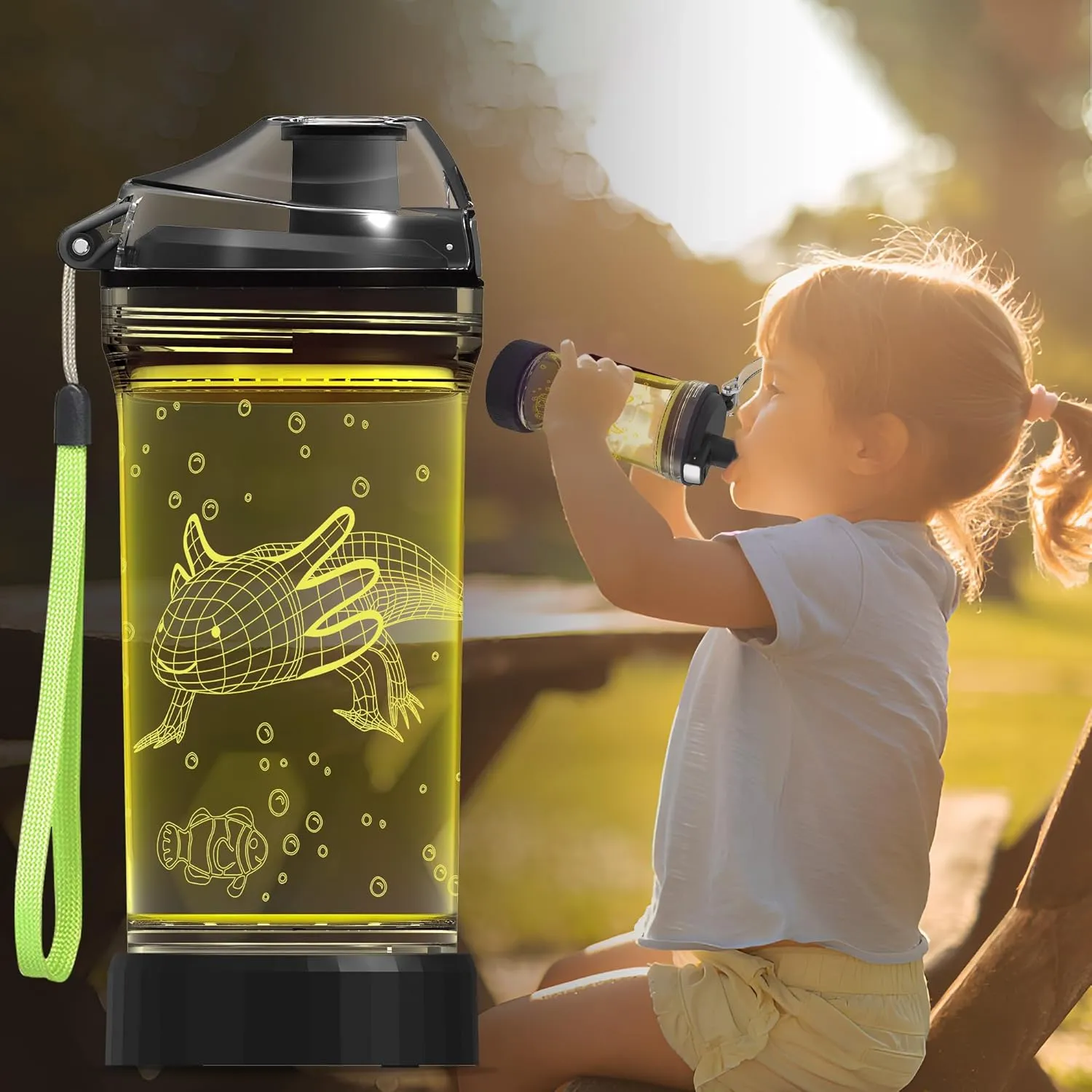Axolotl Water Bottle, Light Up 3D Salamander Design, 14oz Tritan BPA Free - Best Gift for 4 5 6 7-Year-Old Boys Girls- Kids Drinking Cup - Christmas Holiday