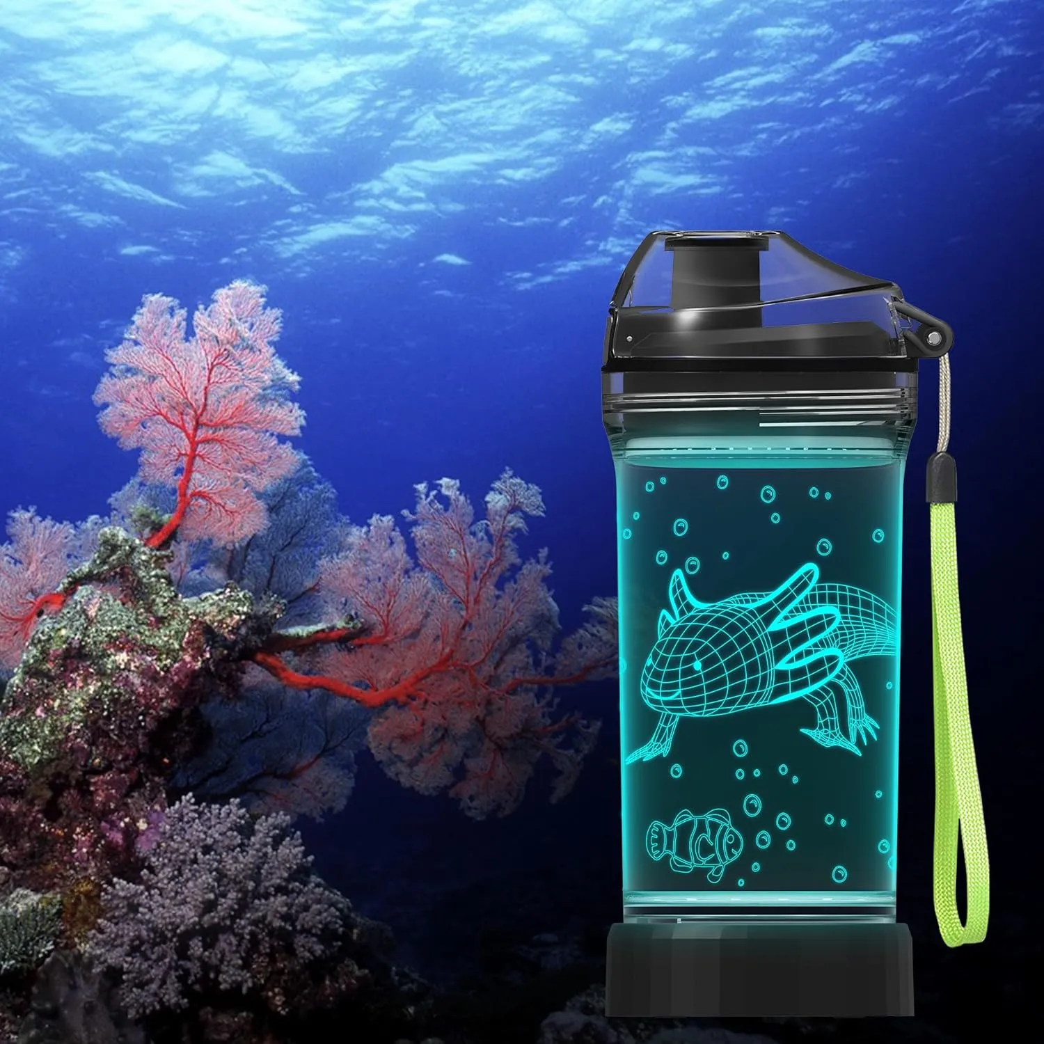 Axolotl Water Bottle, Light Up 3D Salamander Design, 14oz Tritan BPA Free - Best Gift for 4 5 6 7-Year-Old Boys Girls- Kids Drinking Cup - Christmas Holiday