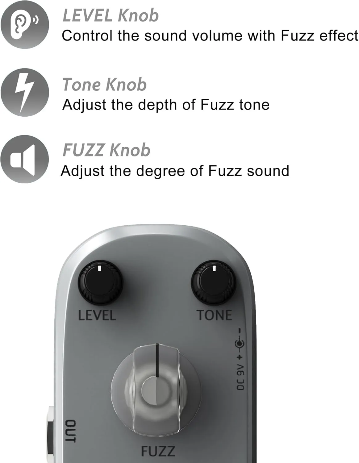 AZOR Fuzz Pedal Vintage Mini Guitar Effects Pedal - True Bypass, Aluminum Alloy Chassis, Compact Pedalboard for Electric Guitar/Bass (Stage & Studio Use)