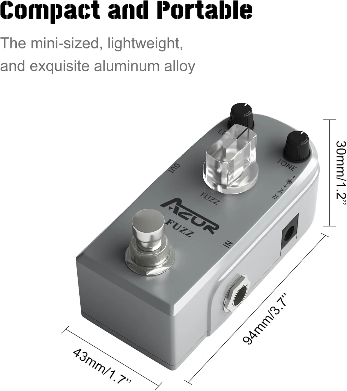 AZOR Fuzz Pedal Vintage Mini Guitar Effects Pedal - True Bypass, Aluminum Alloy Chassis, Compact Pedalboard for Electric Guitar/Bass (Stage & Studio Use)