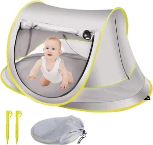 Baby Beach Tent Pop Up, Waterproof UPF 50  Baby Pop Up Tent, Foldable Beach Accessories Portable Breathable Baby Outdoor Sunshade (Grey)
