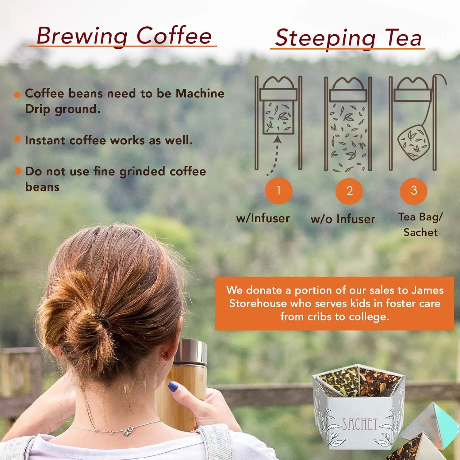 Bamboo Tea Tumbler Mug with Strainer Infuser - 14 oz Vacuum Insulated Stainless Steel Thermos with Filter for Loose Leaf/Coffee Travel Bottle/Hot and Cold Water/Leak Proof/Gift Ready