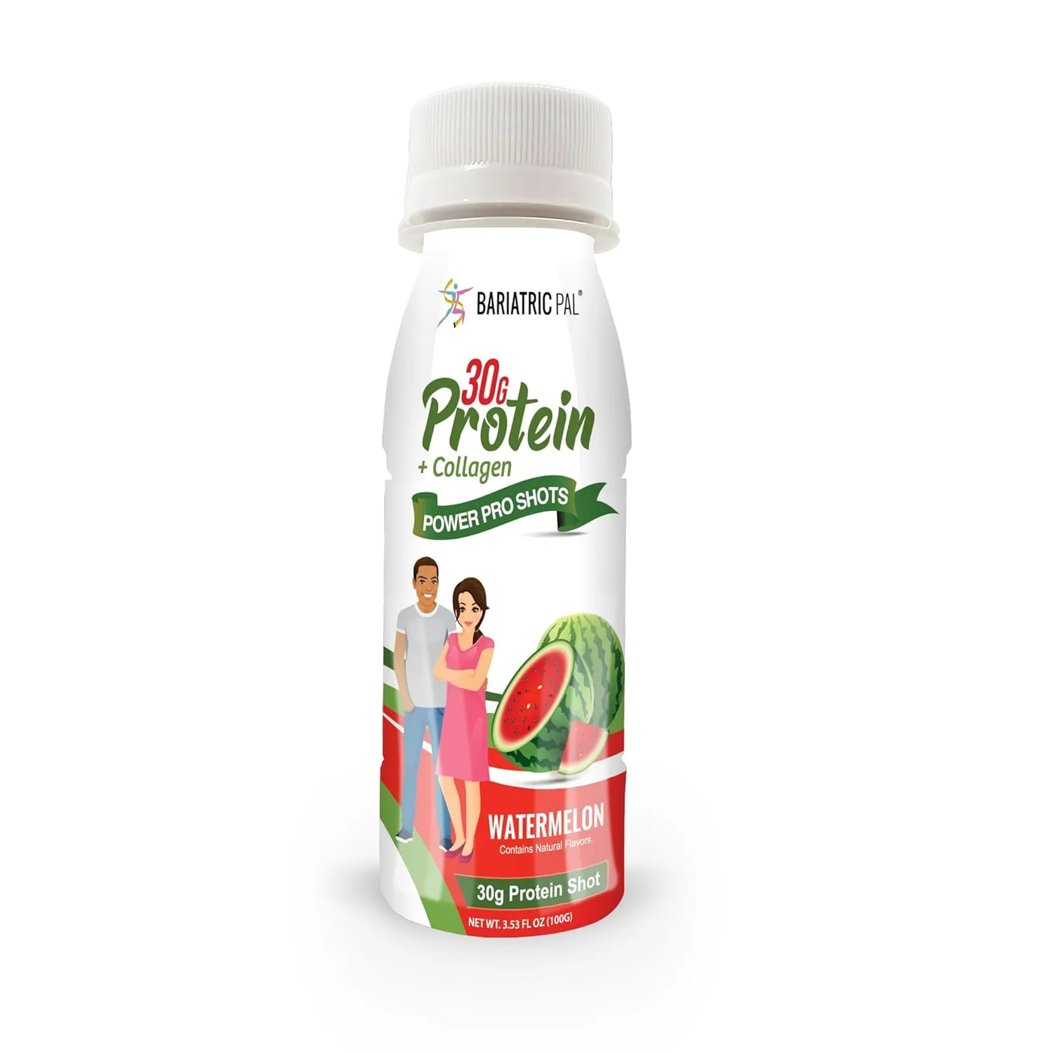 BariatricPal 30g Whey Protein & Collagen Sugar-Free Power Pro Shots - Watermelon (24 Bottles)