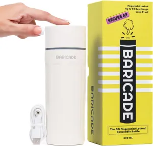 Baricade Original Fingerprint Lock Water Bottle – Easy Grip 500ml Stainless Steel, Leak-Proof, Tamper-Proof, Hot or Cold for Up to 12 Hours – Creamy White – Gym, Travel, Safety (Creamy White)
