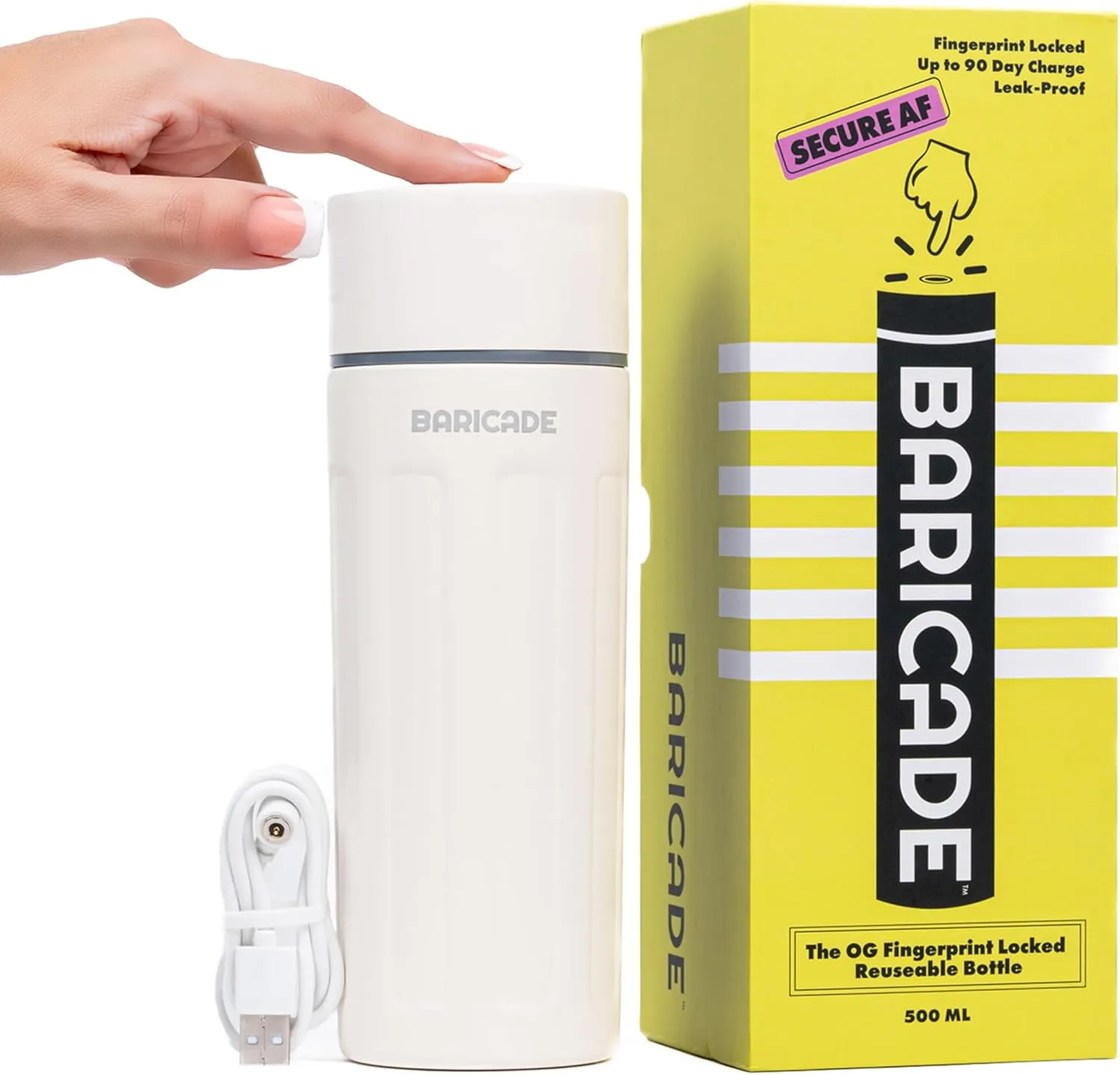 Baricade Original Fingerprint Lock Water Bottle – Easy Grip 500ml Stainless Steel, Leak-Proof, Tamper-Proof, Hot or Cold for Up to 12 Hours – Creamy White – Gym, Travel, Safety (Creamy White)