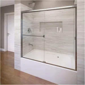 Basco Shower Door Classic Semi-Frameless Sliding Tub Door, 56-60 in. W x 57 in. H, 3/16 in. Clear Tempered Glass, Chrome