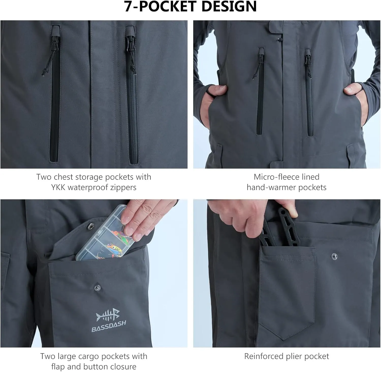BASSDASH Splice Men’s Insulated Waterproof Fishing Hunting Bibs Ripstop Breathable Snow Pants