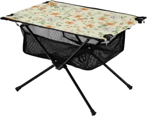 Beach Table Orange and White Flowers on Beige Background Extendable Folding Campfire Table with Storage Bag for Outdoor Dining Cooking Picnic
