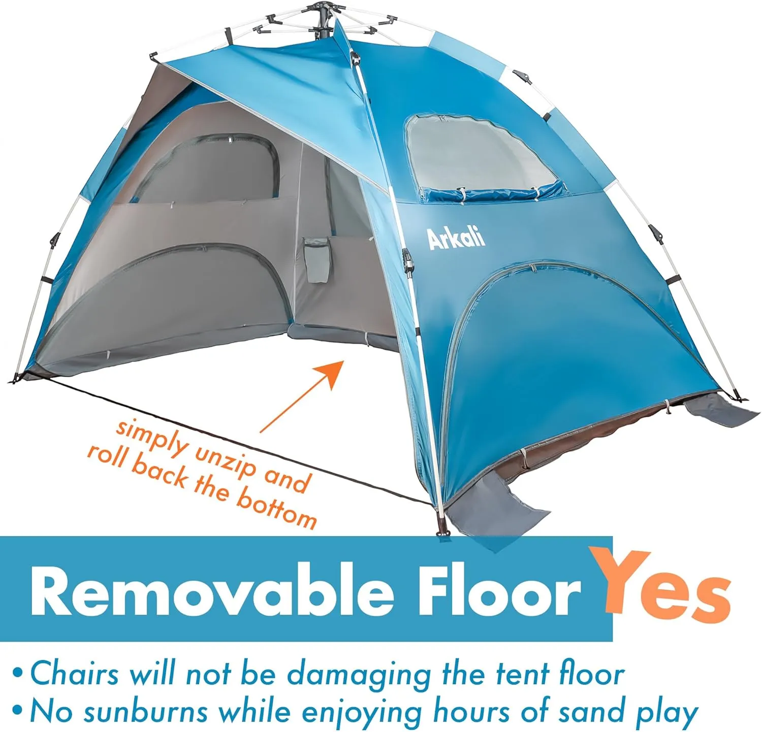 Beach Tent Pop Up Beach Sun Shade Tent with UPF 50  UV Protection, Removable Floor Zippered Privacy & Ventilation Sun Shelter Family 3 to 4 Person