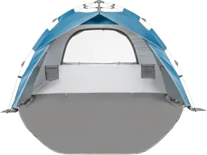Beach Tent Pop Up Beach Sun Shade Tent with UPF 50  UV Protection, Removable Floor Zippered Privacy & Ventilation Sun Shelter Family 3 to 4 Person