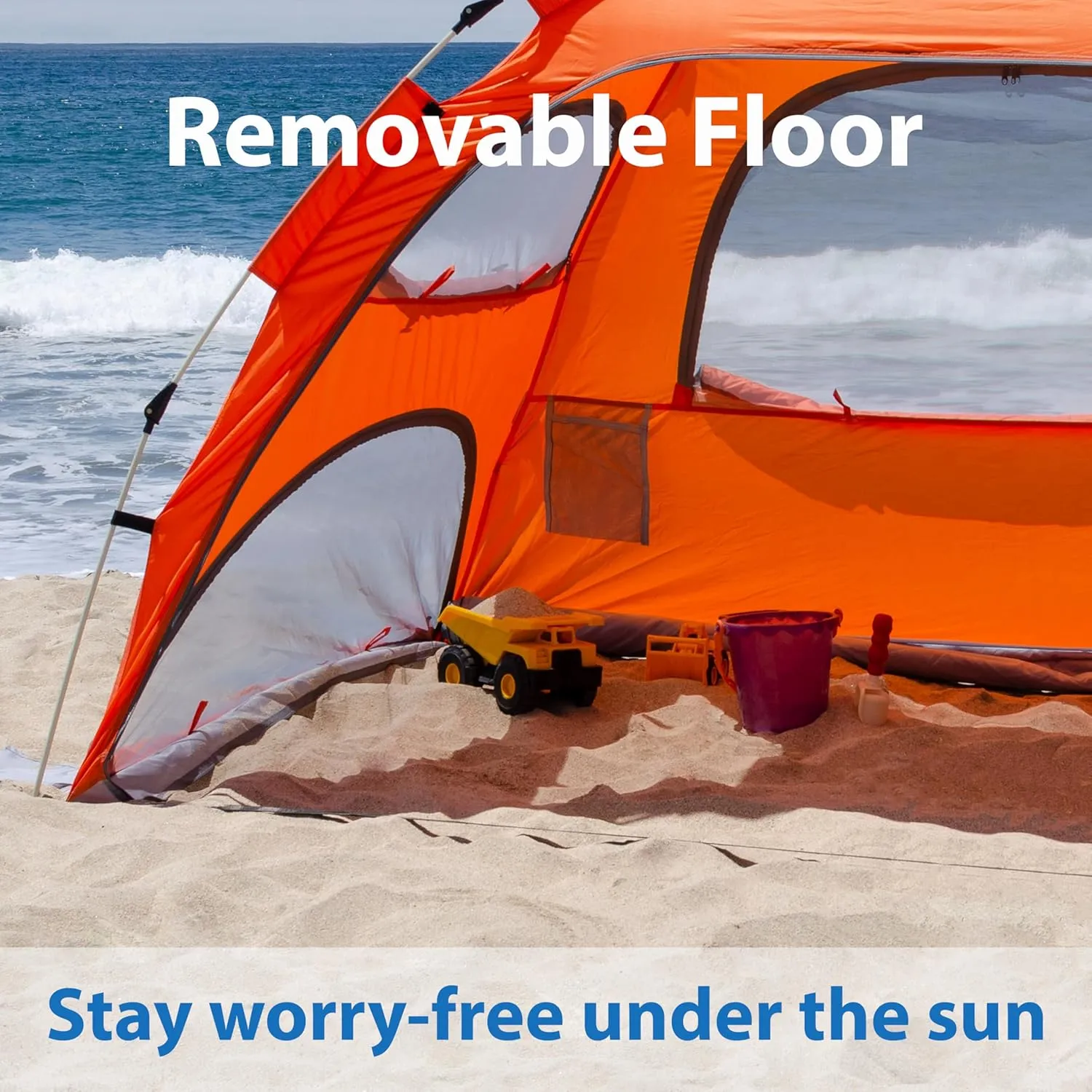 Beach Tent Pop Up Beach Sun Shade Tent with UPF 50  UV Protection, Removable Floor Zippered Privacy & Ventilation Sun Shelter Family 3 to 4 Person