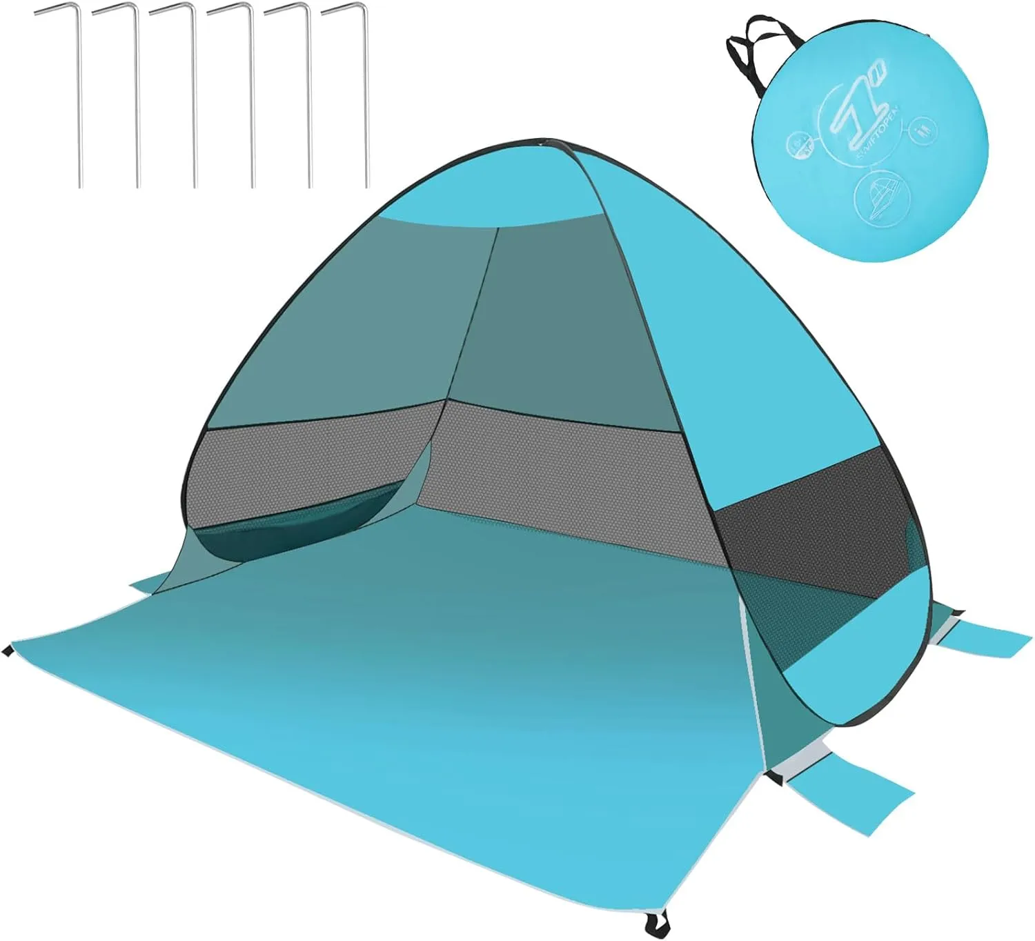 Beach Tent Sun Shelter, Outdoor Tent for 1-4 Persons, Beach Tent Easy Pop Up, with Carrying Bag and 6 Ground Pegs for Family Outdoor Adventures, Camping, Picnics (Green)