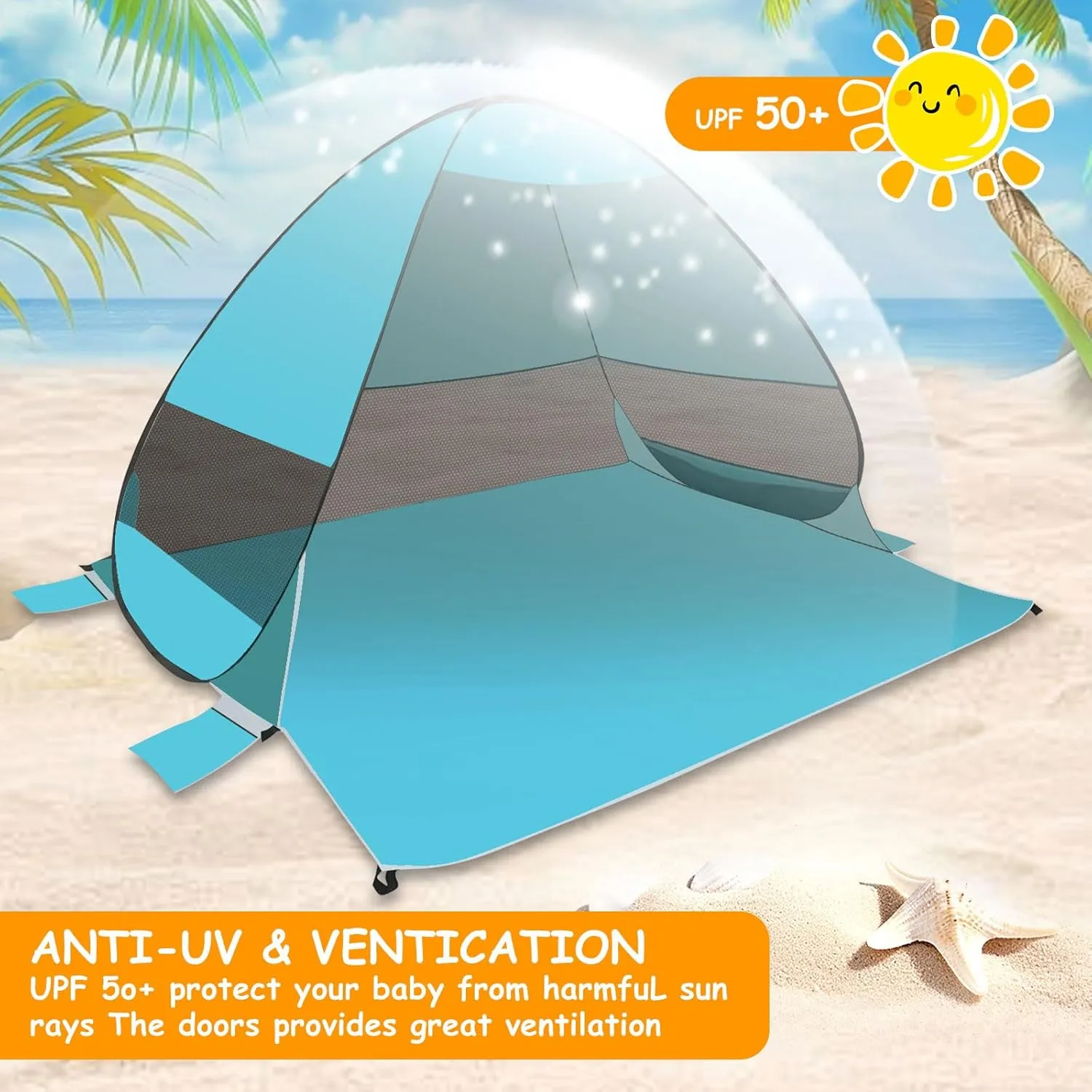 Beach Tent Sun Shelter, Outdoor Tent for 1-4 Persons, Beach Tent Easy Pop Up, with Carrying Bag and 6 Ground Pegs for Family Outdoor Adventures, Camping, Picnics (Green)