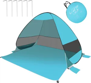 Beach Tent Sun Shelter, Outdoor Tent for 1-4 Persons, Beach Tent Easy Pop Up, with Carrying Bag and 6 Ground Pegs for Family Outdoor Adventures, Camping, Picnics (Green)