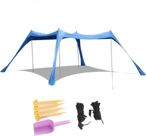 Beach Tent Sun Shelter, Spacious Beach Canopy UPF50  4 Poles for Camping (210 * 200 * 150CM)