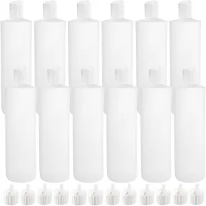 Bekith 12 Pack 16oz Plastic Squeeze Bottle with 24 Caps in 2 Styles, Refillable Plastic Bottles for Shampoo, Lotions, Liquid Body Wash, Sauce, BPA Free