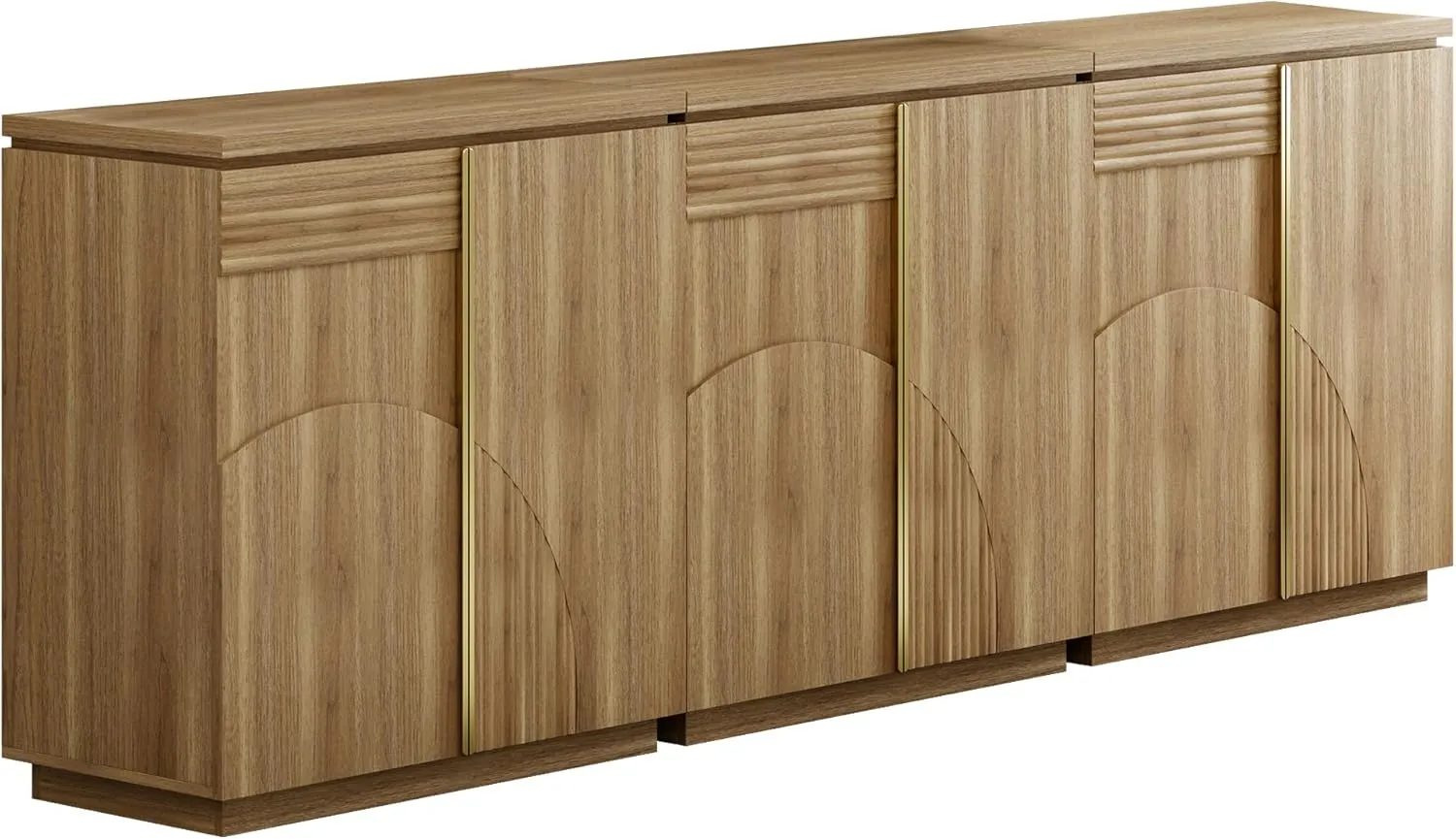 BELLEZE 94 Inch Mid Century Modern Sideboard Cabinet, Wood Arched Accent Buffet Cabinet with Storage, Credenza Console Table for Dining Room, Kitchen, and Living Room Hallway (Camel)