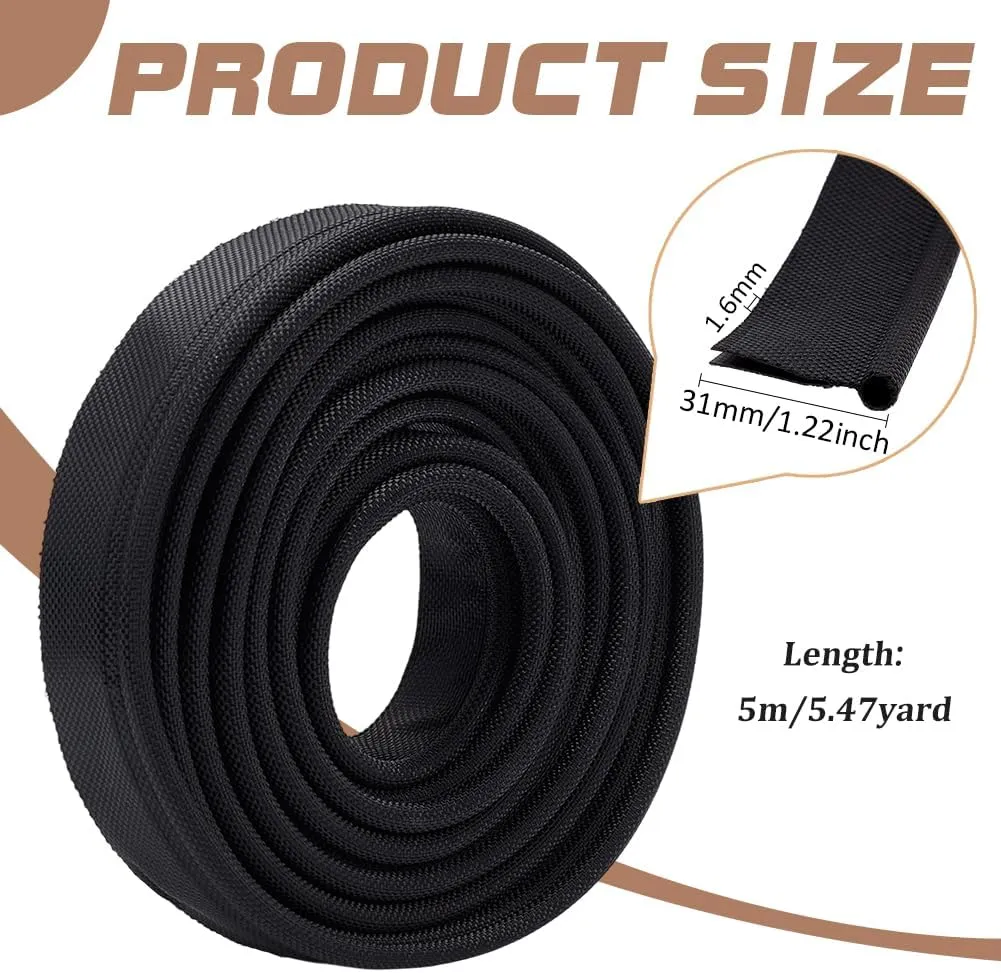 BENECREAT 5.4 Yards Black Awning Rail Insert,1.2inch Double Flap Awning Tent Piping Insert for Rv, Awnig, Tarps, Camping Tent Accessories