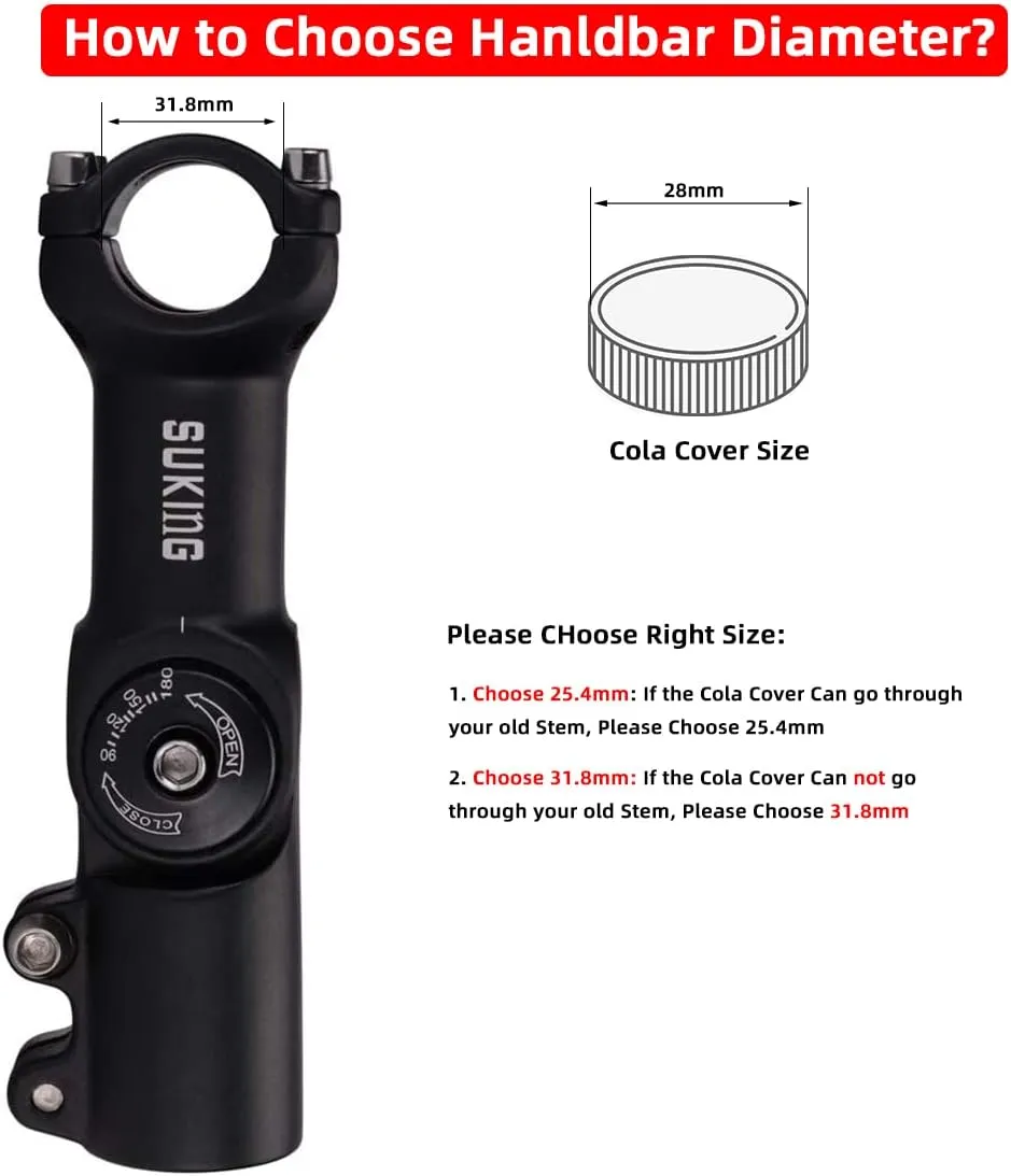 BESNIN Adjustable Bike Stem 0-90 Degree 31.8mm or 25.4mm，60mm or 90mm or 93mm or 100mm, Adjustable MTB Stem Black or Red Mountain Bike Handlebar Stem for Bicycle, Road Bike, MTB