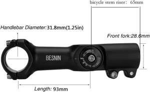 BESNIN Adjustable Bike Stem 0-90 Degree 31.8mm or 25.4mm，60mm or 90mm or 93mm or 100mm, Adjustable MTB Stem Black or Red Mountain Bike Handlebar Stem for Bicycle, Road Bike, MTB