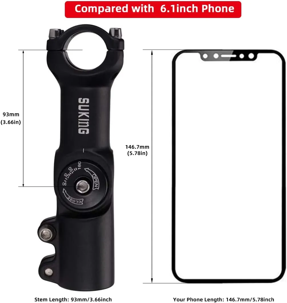 BESNIN Adjustable Bike Stem 0-90 Degree 31.8mm or 25.4mm，60mm or 90mm or 93mm or 100mm, Adjustable MTB Stem Black or Red Mountain Bike Handlebar Stem for Bicycle, Road Bike, MTB