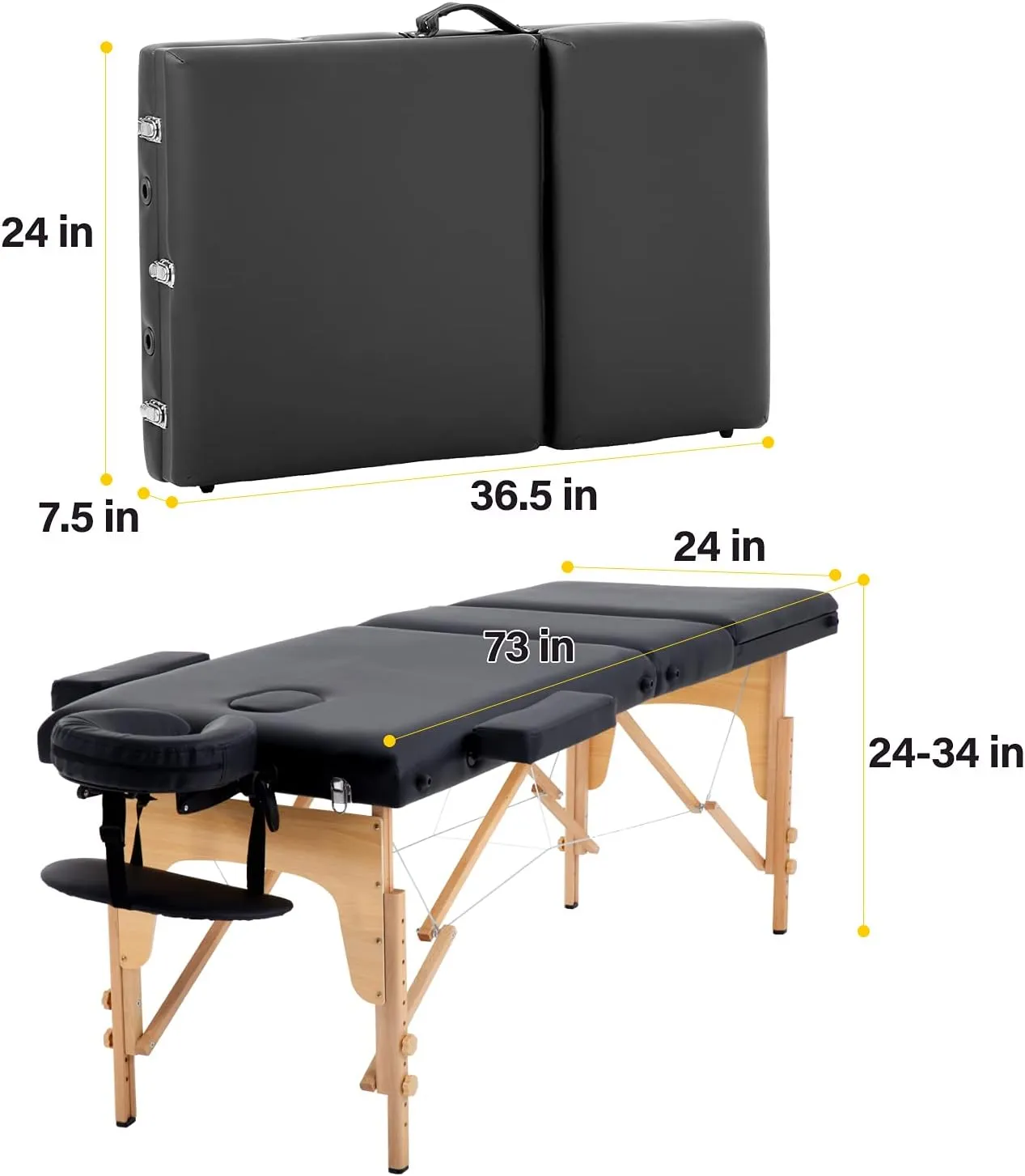 BestMassage Massage Bed Portable Massage Table 24 inche Wide Lash Bed Heigh Adjustable 3 Folding Spa Table with Non-Woven Bag for Spa Footmassage Facial CareSpa Tattoo