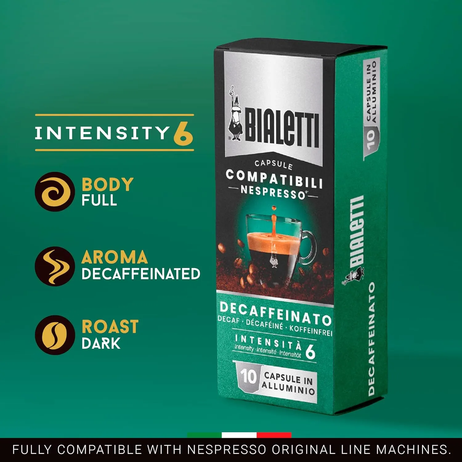 Bialetti Aluminum Nespresso Compatible Capsules - 100 count DECAFFEINATO Espresso Pods compatible with Nespresso Machines…