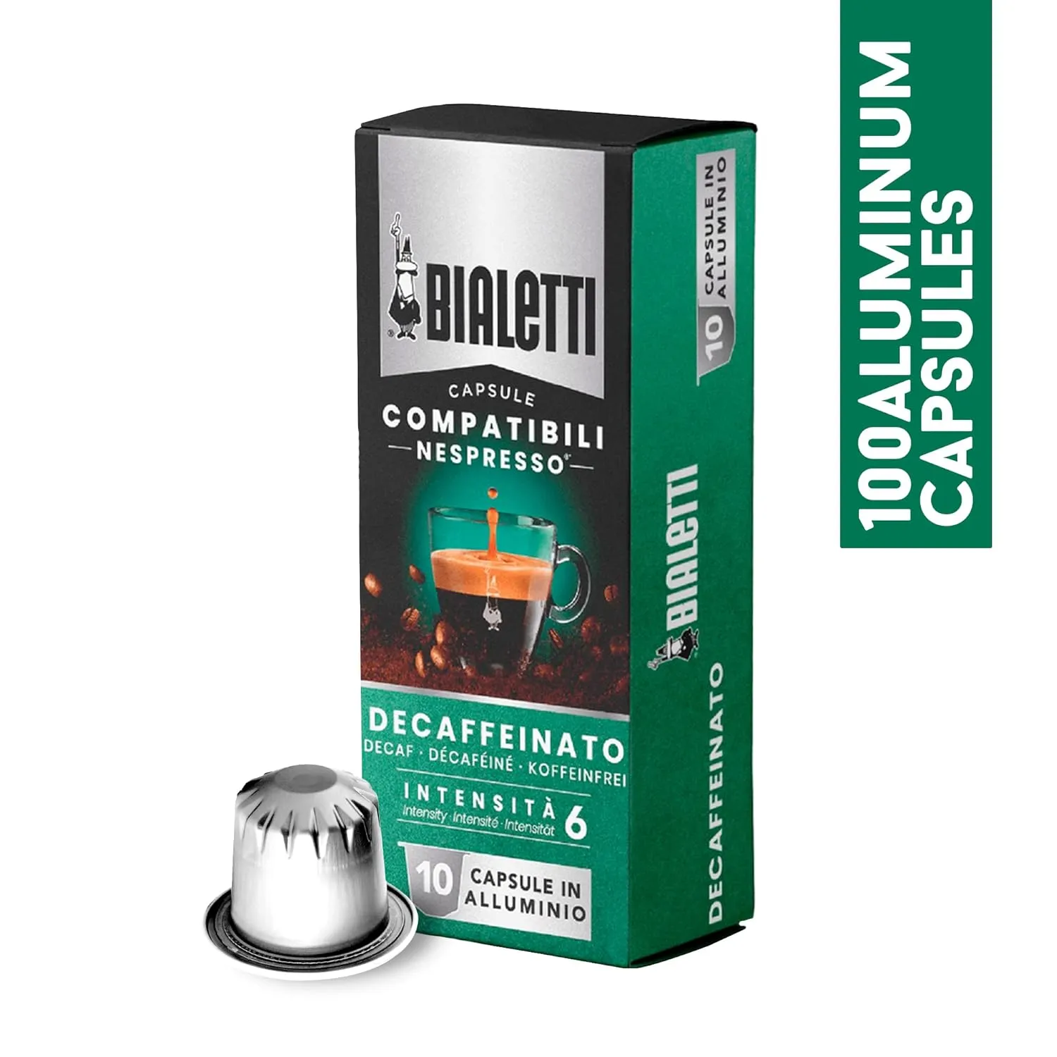 Bialetti Aluminum Nespresso Compatible Capsules - 100 count DECAFFEINATO Espresso Pods compatible with Nespresso Machines…