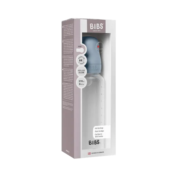 BIBS BPA-Free PP Baby Bottle Round Silicone 1 pack 270 ml Medium Flow Baby Blue (Min. of 2 PK , multiples of 2 PK)