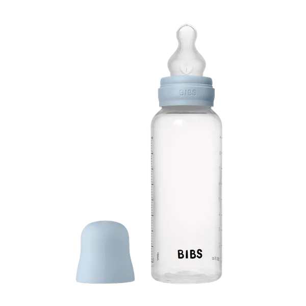 BIBS BPA-Free PP Baby Bottle Round Silicone 1 pack 270 ml Medium Flow Baby Blue (Min. of 2 PK , multiples of 2 PK)