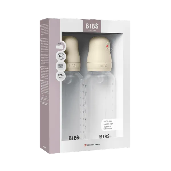 BIBS BPA-Free PP Baby Bottle Round Silicone 2 pack 270 ml Medium Flow Ivory (Min. of 2 PK , multiples of 2 PK)
