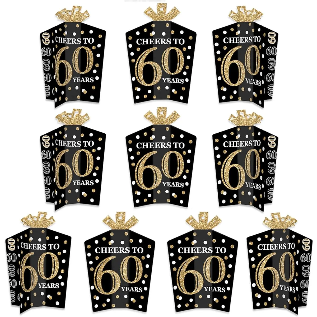 Big Dot of Happiness Adult 60th Birthday Gold Table Decorations Birthday Party Foldable Flare Centerpieces 10 Pieces