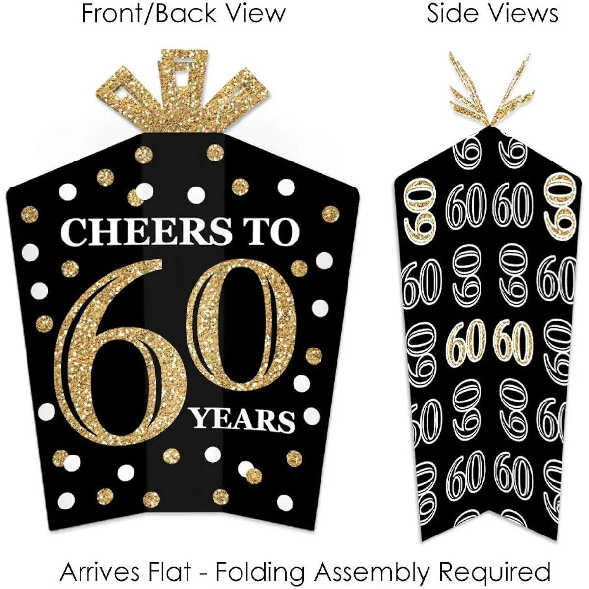 Big Dot of Happiness Adult 60th Birthday Gold Table Decorations Birthday Party Foldable Flare Centerpieces 10 Pieces