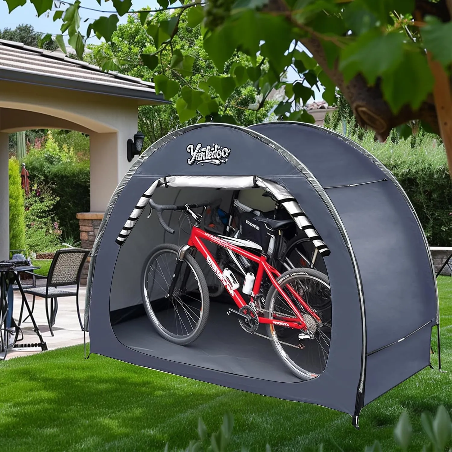 Bike Shed, Waterproof Bicycle Shelter, Outdoor Portable Bike Storage Shed Tent with 210D Oxford Fabric, Bicycle Cover Fits 2-3 Bikes (Blue)